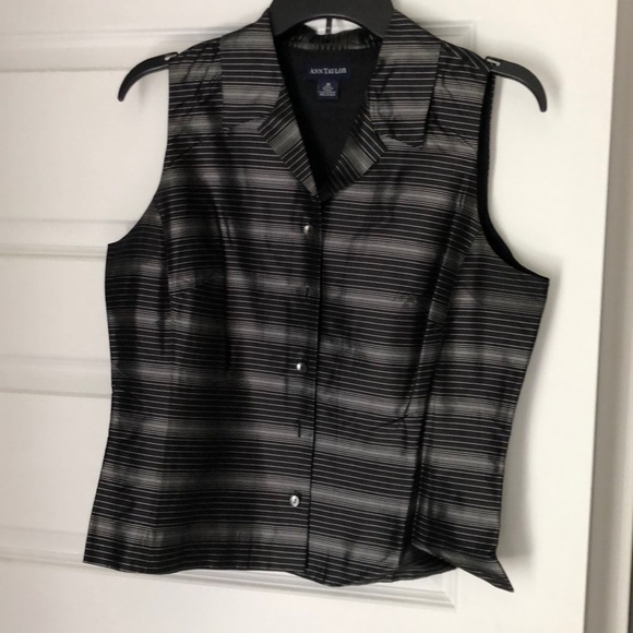 Black and gray striped button down silk blouse - Picture 1 of 4